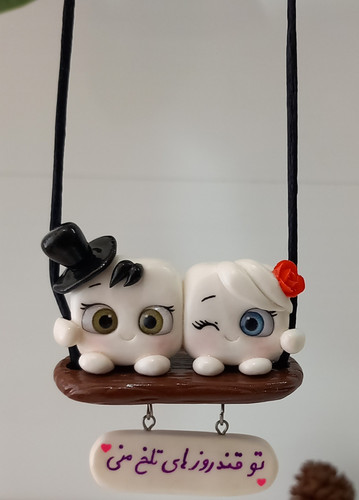 آویز اینه ماشین طرح قند دختر پسر عاشقانه دست ساز با خمیر پلیمری